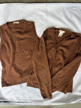 Barneys New York Brown Cashmere Vest & Cardigan Set